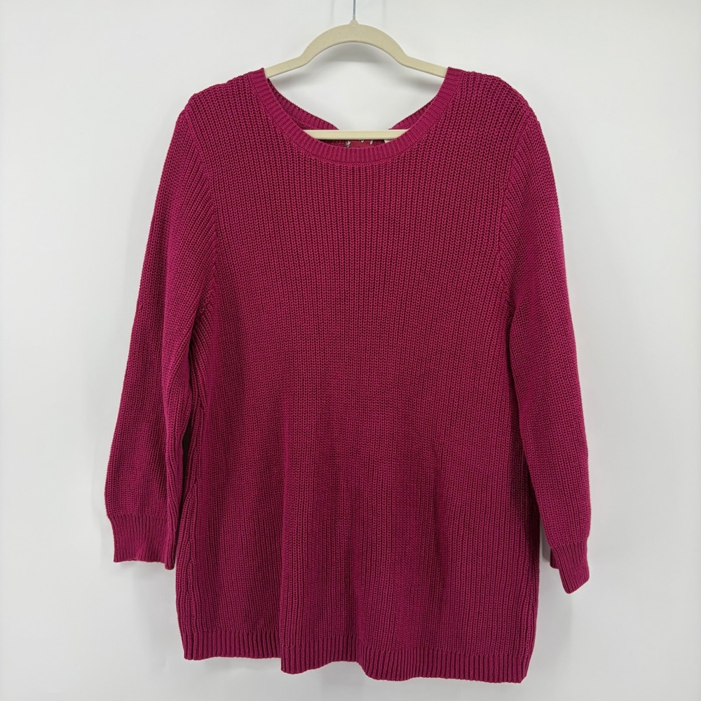 Loft Outlet Womens XL Magenta Pink Mixed Media‎ Floral Split Back Tie Sweater